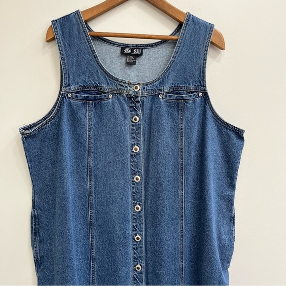 Vintage 90’s Y2K denim button front maxi dress jumper pockets sleeveless 22W - Picture 3 of 10